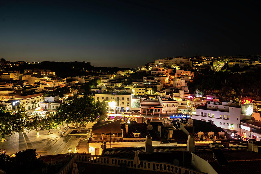 The night skyline of the old part of Albuferia, Portugal Photograph by Sven Brogren