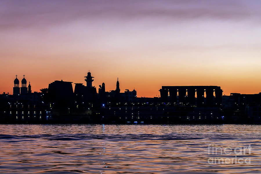 The Nile river and Luxor temple at sunrise Photograph by Delphimages Photo Creations