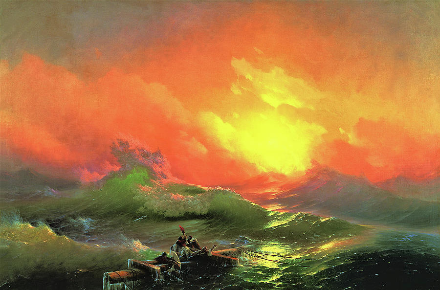Multicolor Vintage Images Hovhannes Aivazovsky's The Ninth Wave Throw Pillow 18x18