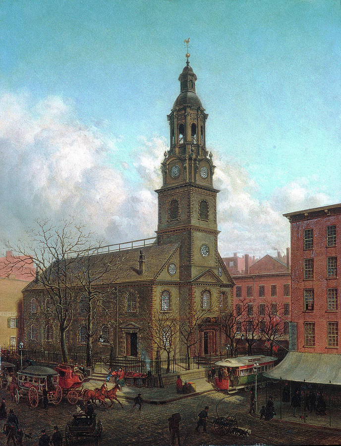 New York Painting - The North Dutch Church, Fulton and William Streets, New York 1869 by Edward Lamson Henry