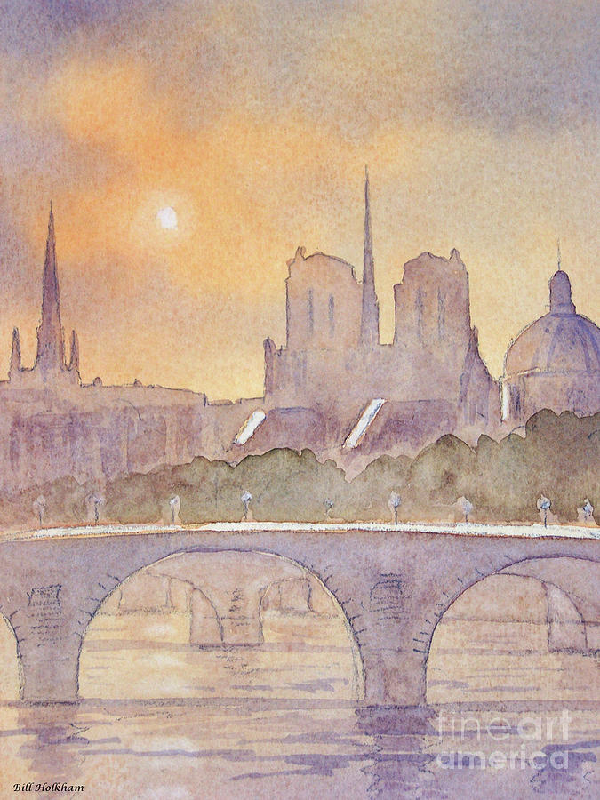 The Notre-Dame Cathedral From The Seine Paris Painting by Bill Holkham