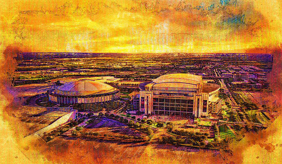 The NRG Stadium and the Astrodome in Houston, Texas, at sunset Digital Art by Nicko Prints