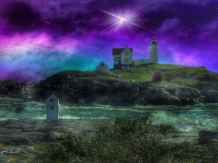 The Nubble at Night Digital Art by Anne Sands