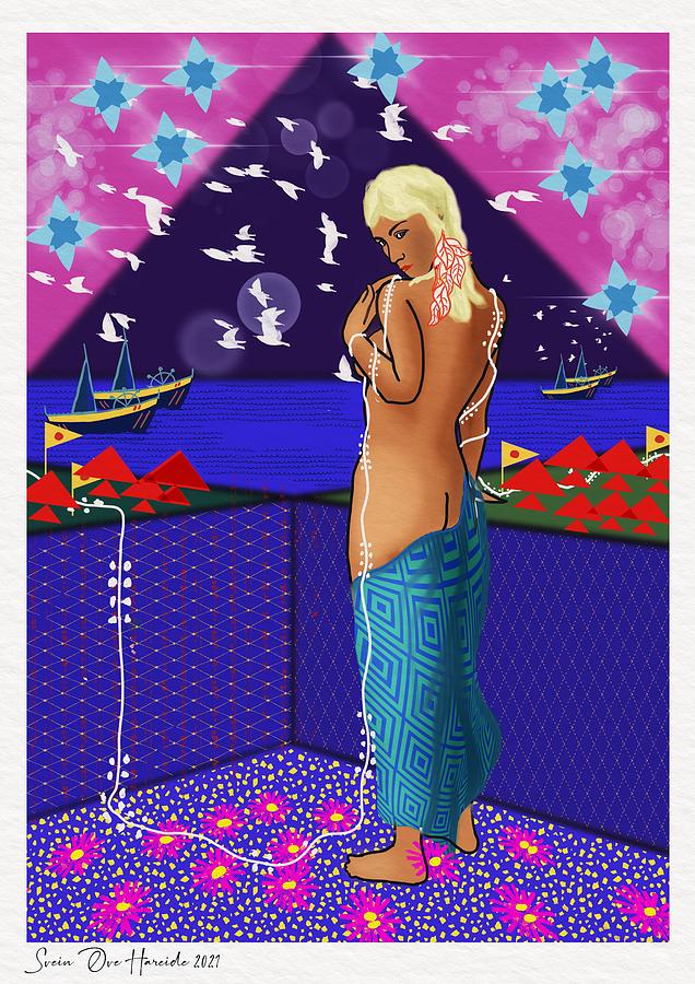 Boat Digital Art - The nude woman by Svein Ove Hareide