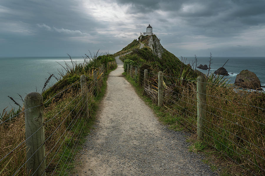 The Nugget point lighthouse on a moody and cloudy afternoon Photograph by Anges Van der Logt