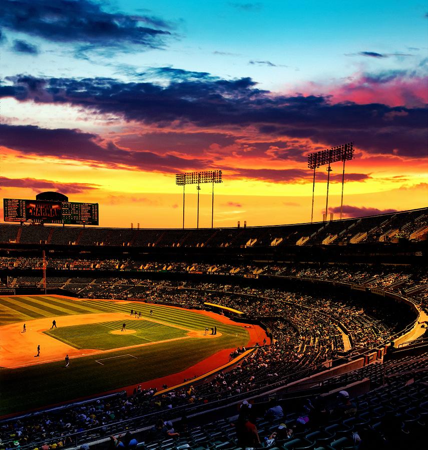 The Oakland-Alameda County Coliseum in sunset light Digital Art by Nicko Prints