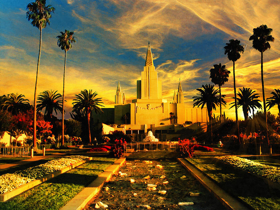 The Oakland California Temple in sunset light Digital Art by Nicko Prints