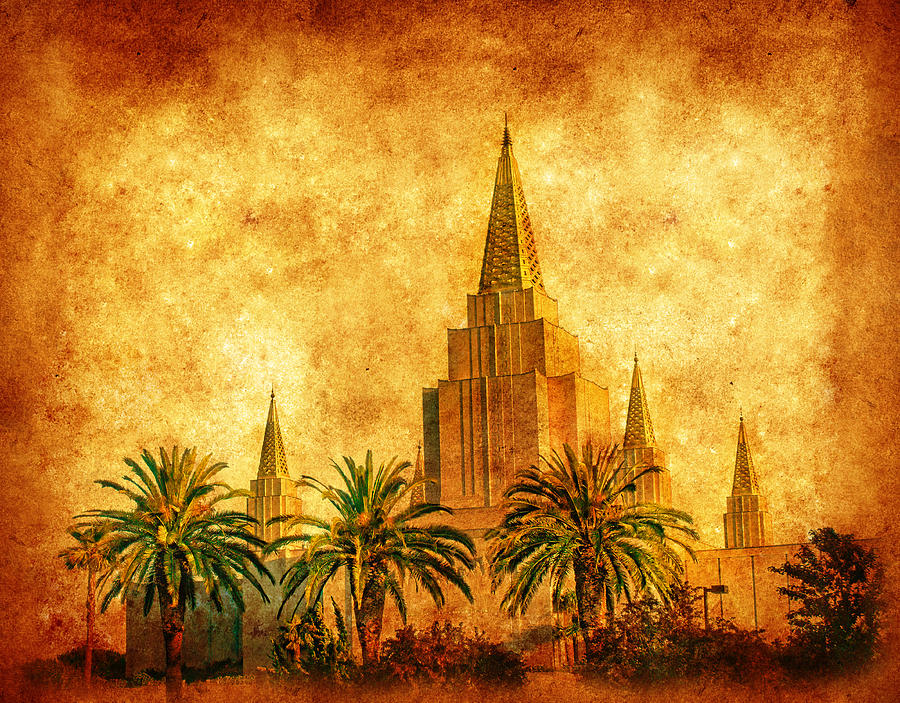 The Oakland California Temple - old paper Digital Art by Nicko Prints