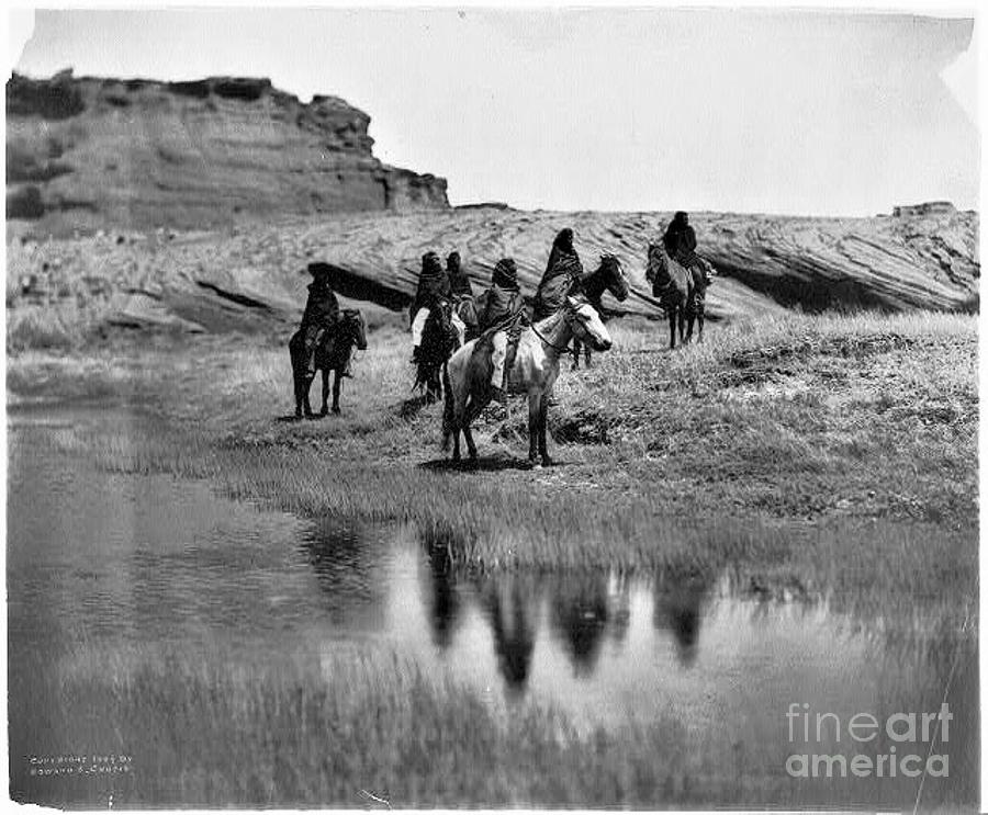 Native American Photograph - The Oasis   Six Navajo On Horseback    Edward S. Curtis Image       Late 1800s by Rory Cubel