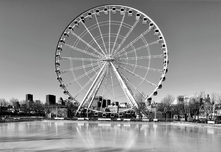 Winter Photograph - The Observation Wheel in Montreal - Monochrome by Brendan Reals