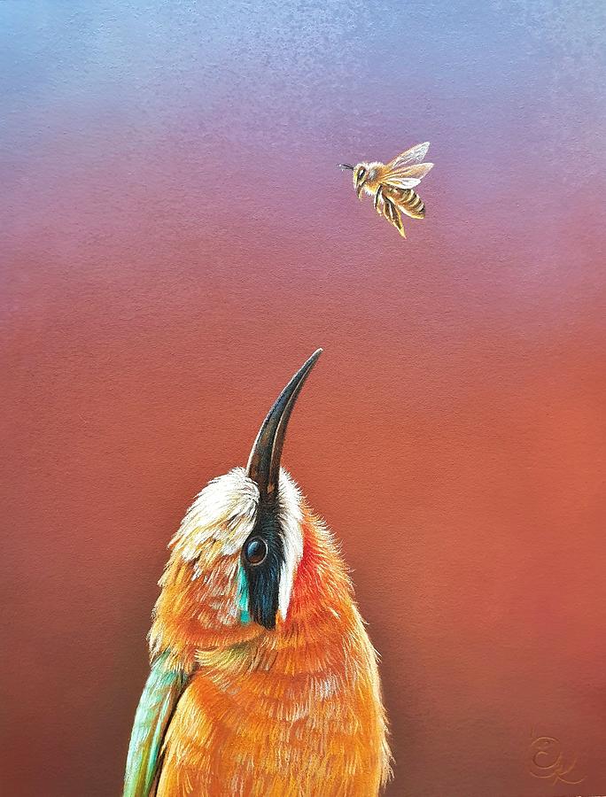Colorful Bird Drawing - The observer by Elena Kolotusha