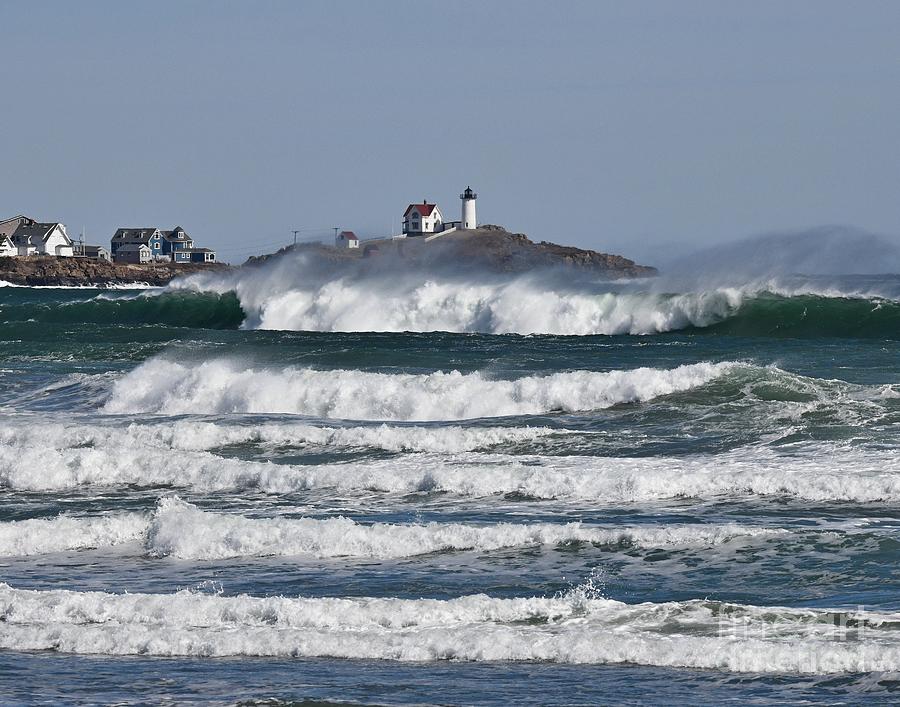 The Ocean Storm at the Nubble Photograph by Steve Brown