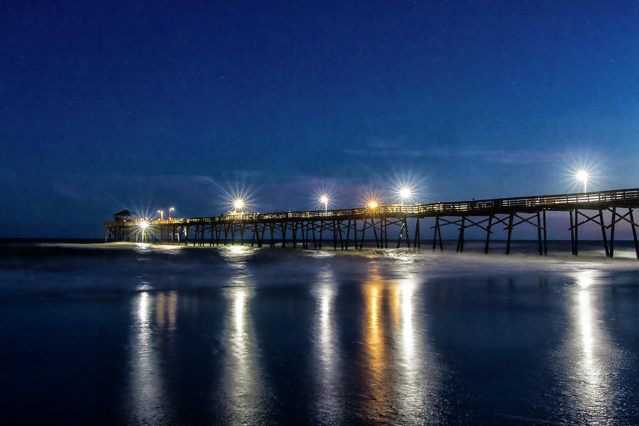 The Oceanana Fishing Pier at Night Photograph by Bob Decker