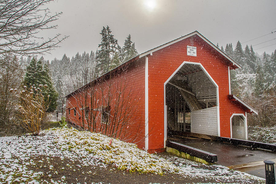 The Office Covered Bridge in Snow Photograph by Matthew Irvin