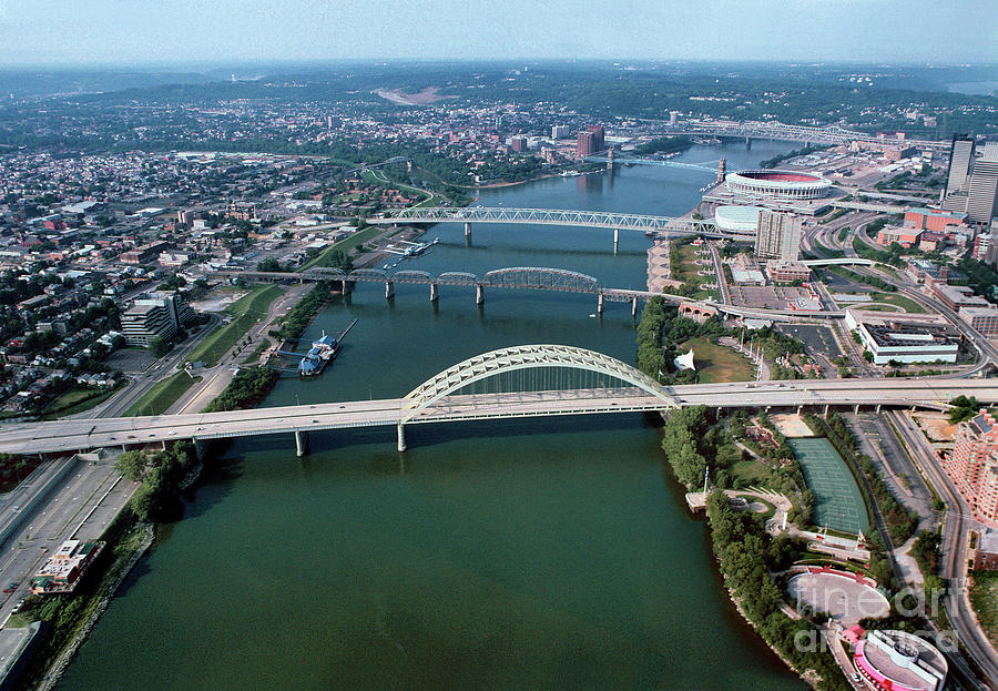 The Ohio River and Bridges of Cincinnati from the Air Photograph by ...