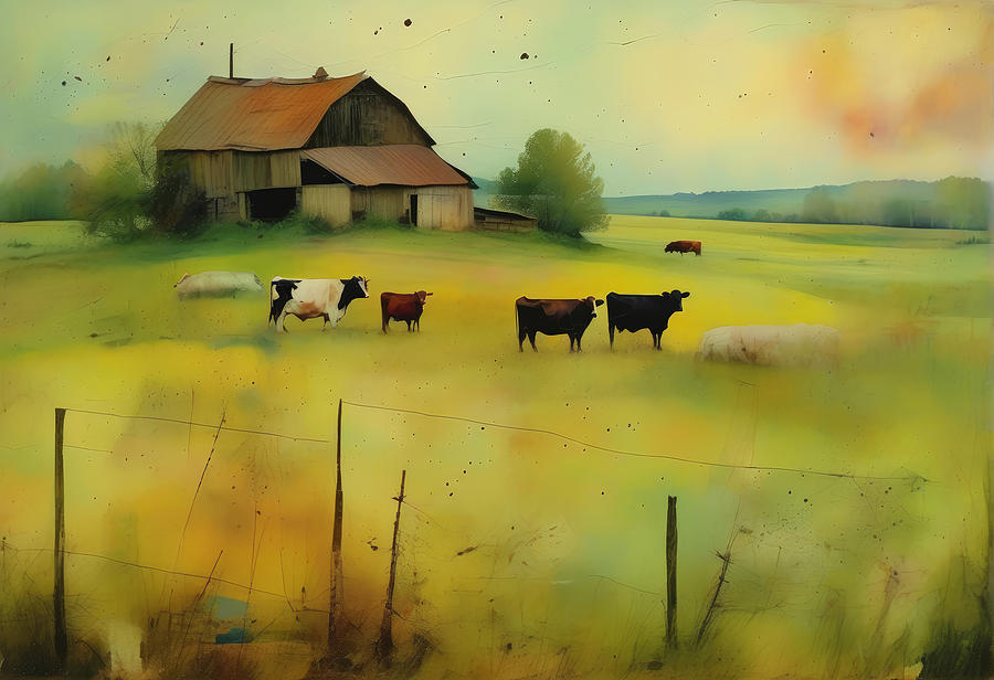 Cow Painting - The Old Barn by My Head Cinema