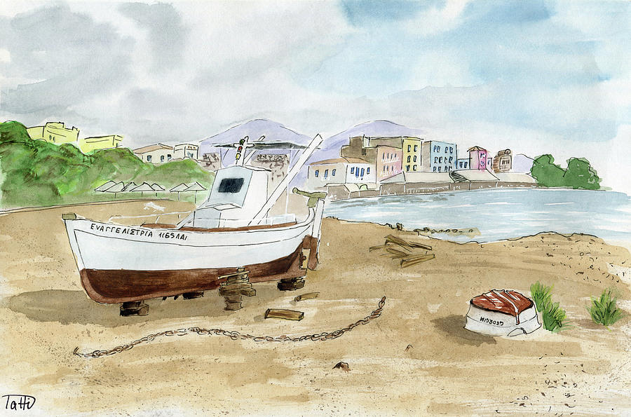 Boat Painting - The old boat on the beach by Tatiana Bushmanova