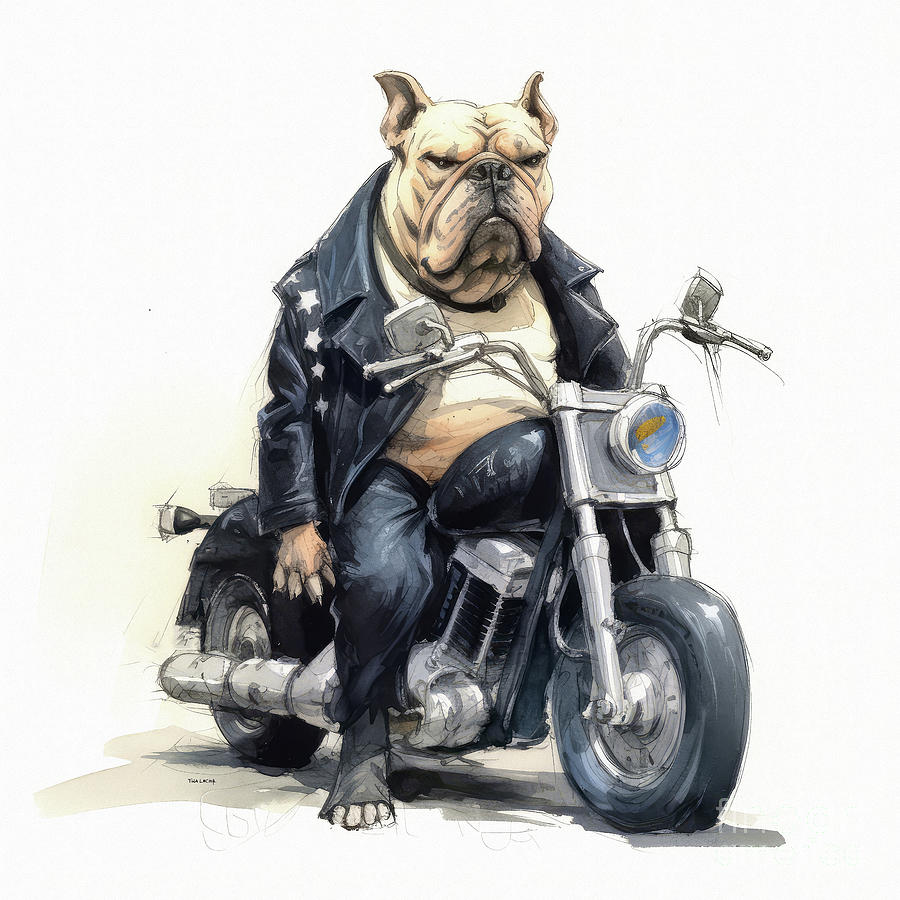 The Old Bulldog Biker Painting by Tina LeCour