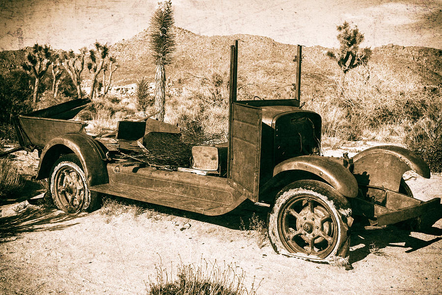 The Old Car At Joshua Tree Monochrome Photograph by Joseph S Giacalone
