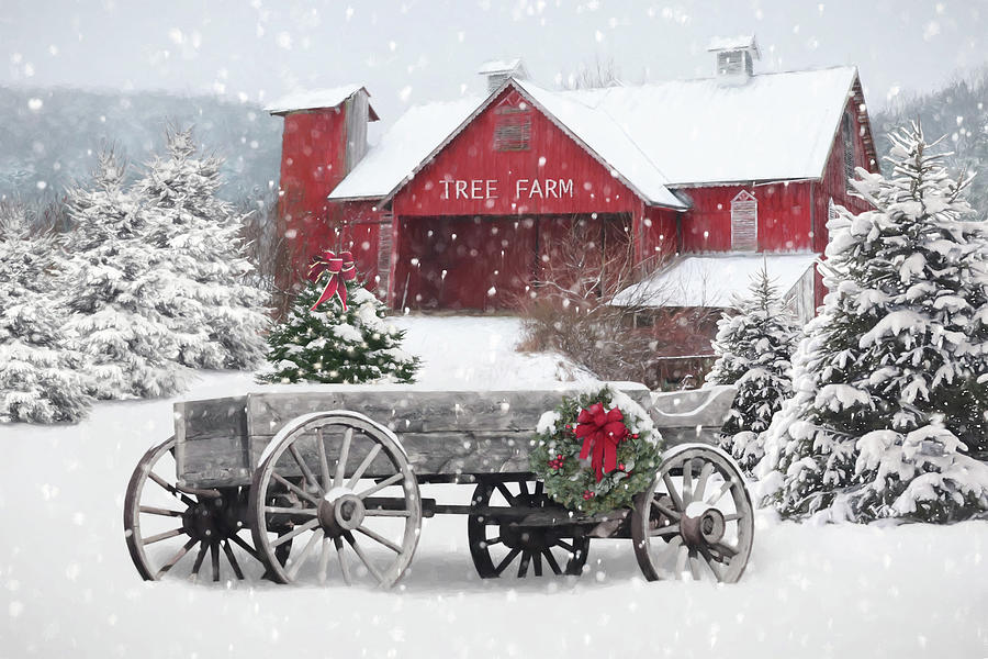 The Old Christmas Wagon Mixed Media by Lori Deiter