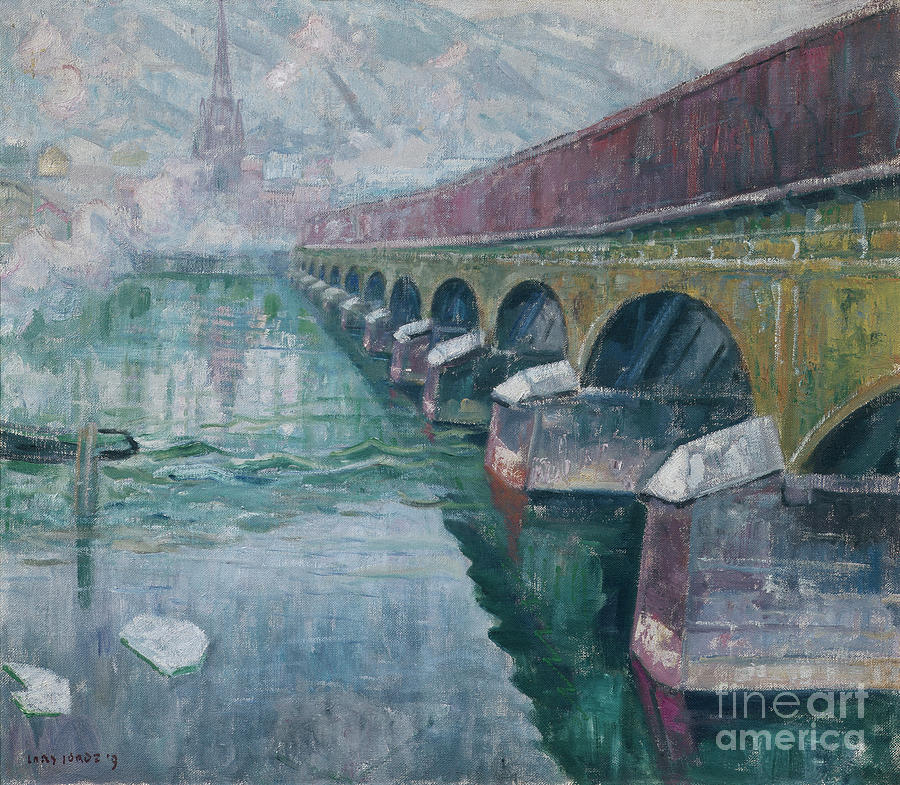 The old city bridge, Drammen Painting by O Vaering by Lars Jorde