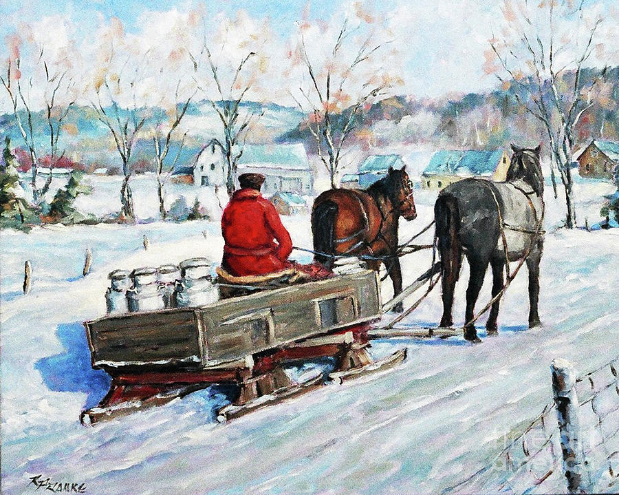 The Old days, Dairyman who delivers his milk to the inhabitants in winter Painting by Richard T Pranke