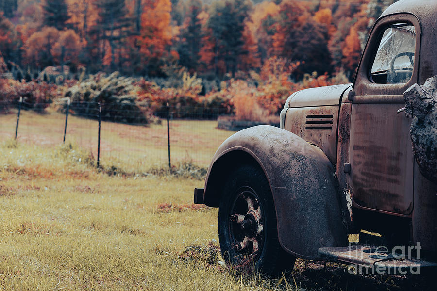 Truck Photograph - The old farm truck autumn by Edward Fielding