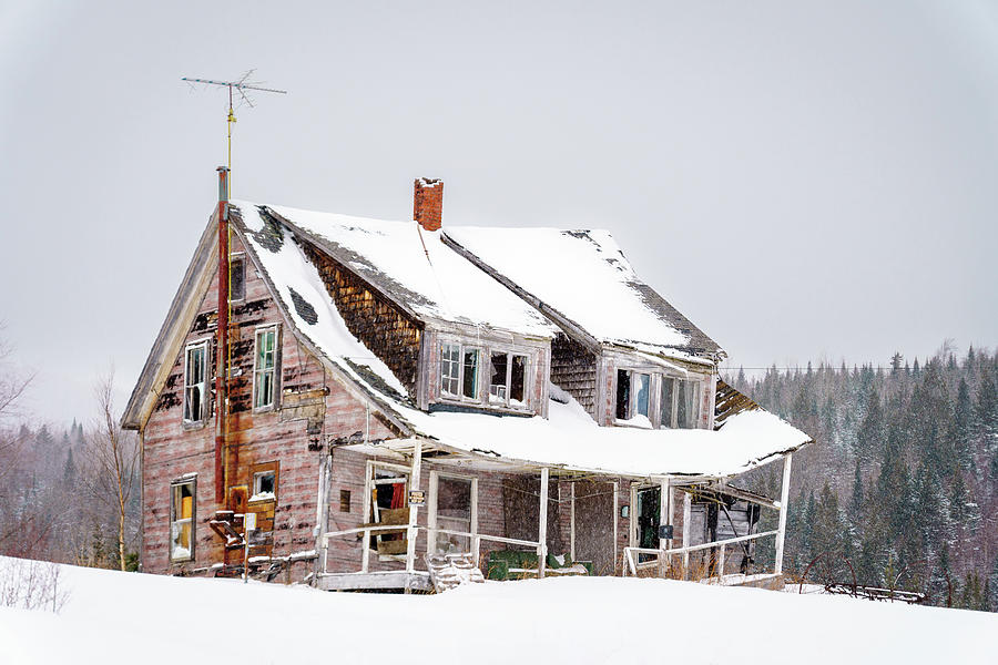 The Old Farmhouse Closeup  - Pittsburg, New Hampshire - February 2022 Photograph by John Rowe