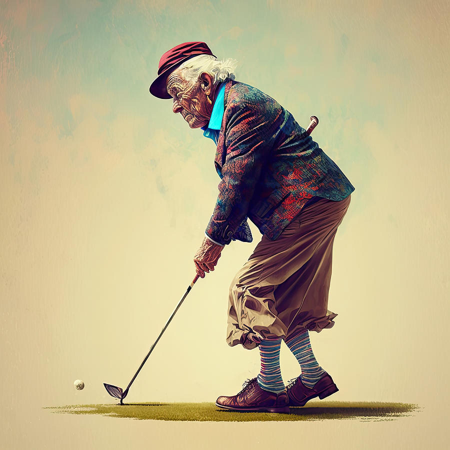 Golf Painting - The old Golfer by My Head Cinema