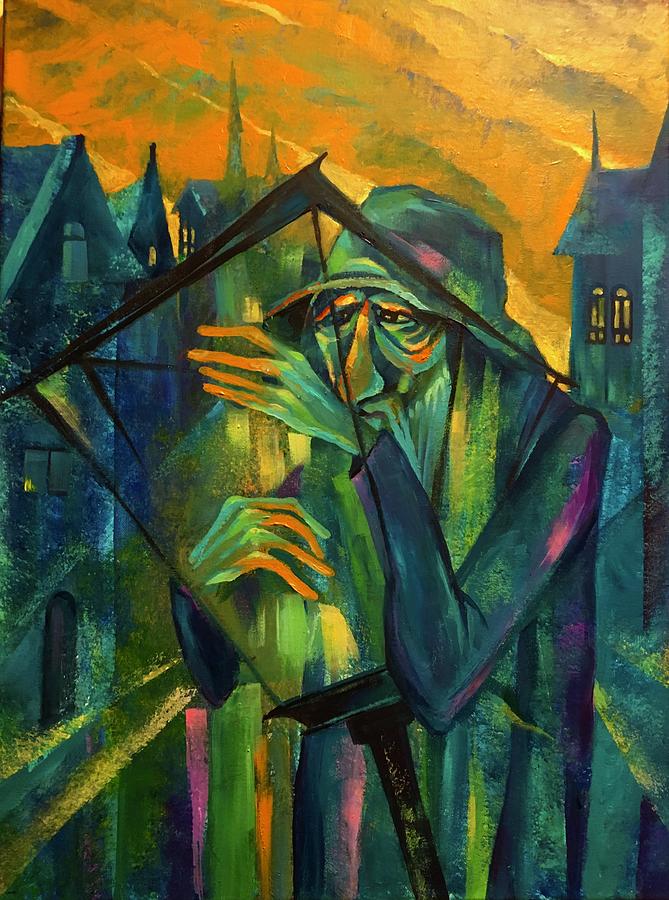 The old lamplighter Painting by Keren Gorzhaltsan - Fine Art America