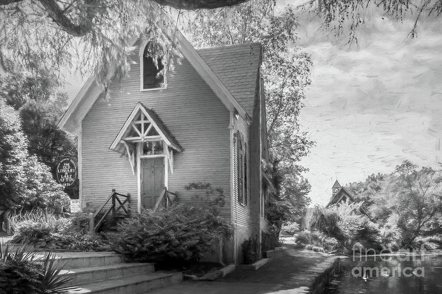 Black And White Photograph - The Old Library By Lake Afton, Yardley, PA, Painterly BW by Liesl Walsh