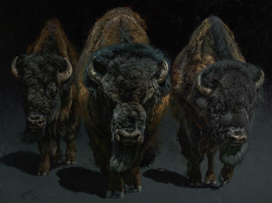 Bison Painting - The Old Mens Club by Greg Beecham