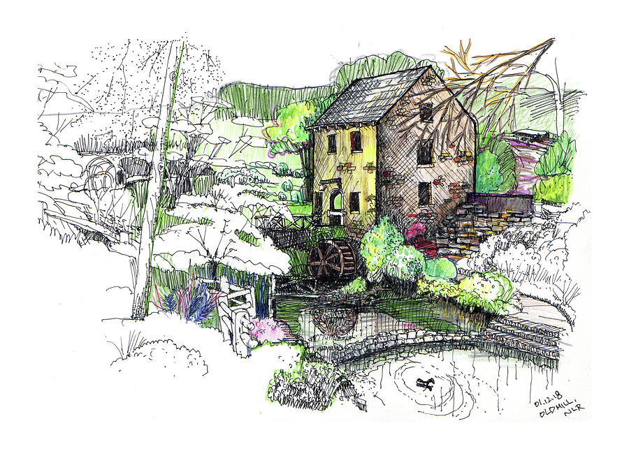 The Old Mill Drawing by Y Illustrations