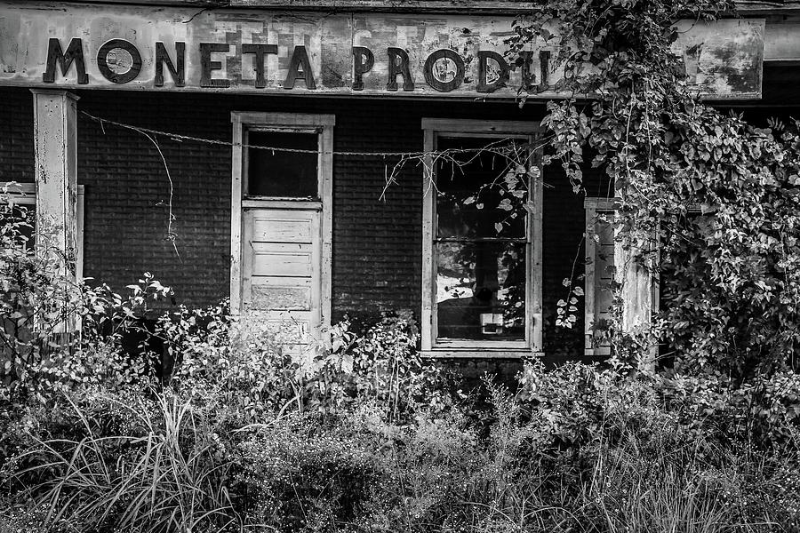 The Old Moneta Produce Building - black and white Photograph by Deb Beausoleil