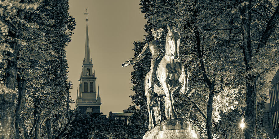 The Old North Church and Paul Revere Panorama - Boston Sepia Photograph by Gregory Ballos