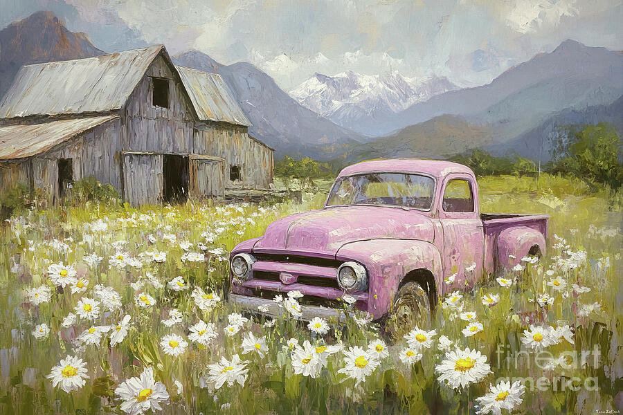 The Old Pink Pickup Painting by Tina LeCour The Old Pink Pickup Painting by Tina LeCour