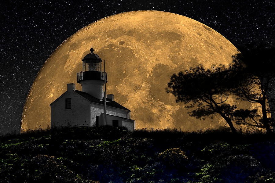 The Old Point Loma Lighthouse - Full Moon Photograph by Russ Harris