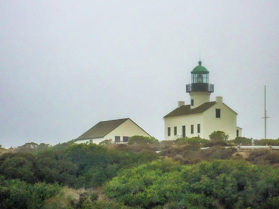 The Old Point Loma Lighthouse in the fog Mixed Media by Pheasant Run Gallery