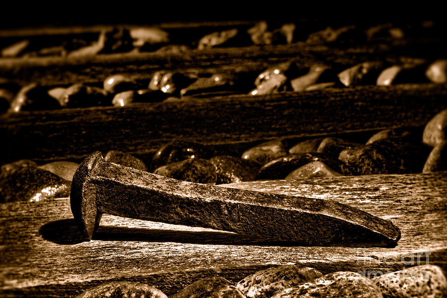 The Old Railroad Spike - Sepia Photograph by Olivier Le Queinec