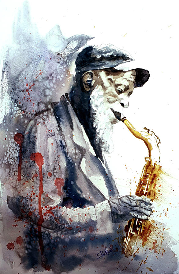 Sax player Painting by Steven Ponsford