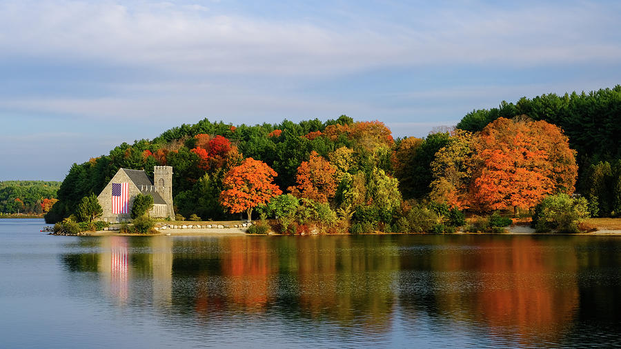 The Old Stone Church and Colorful Fall Foliage in West Bolyston, Massachusetts Photograph by Robert Bellomy