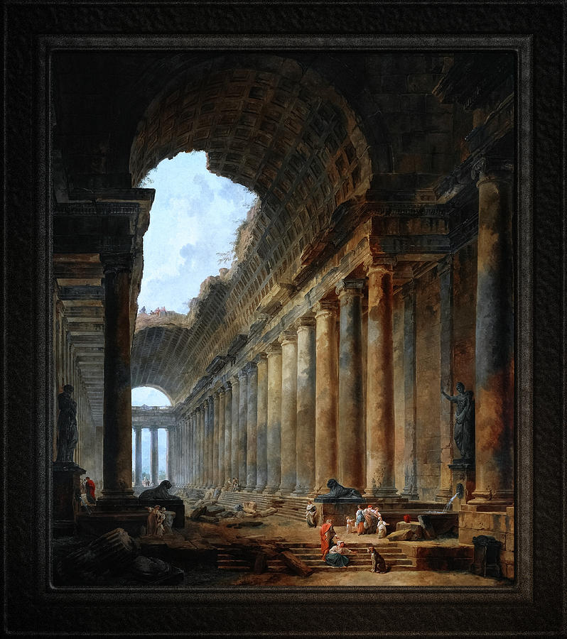 The Old Temple by Hubert Robert Old Masters Fine Art Reproduction Painting by Rolando Burbon