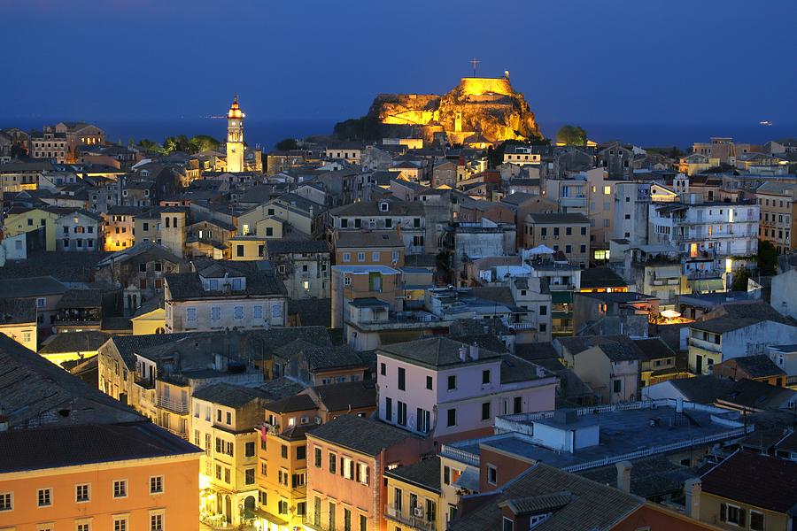 The old town of Corfu at night, Ionian islands, Greece Photograph by Frans Sellies