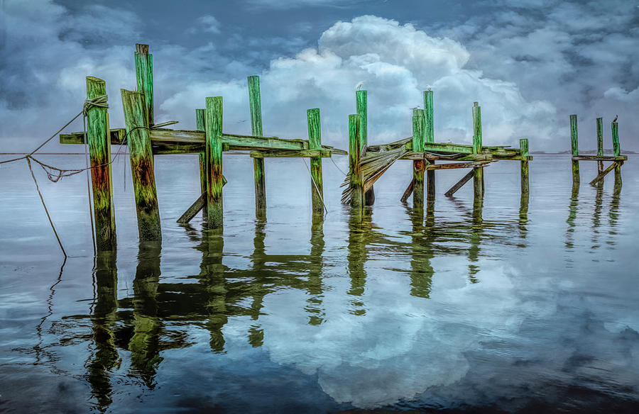 The Old Wooden Docks in the Fog and Clouds Photograph by Debra and Dave Vanderlaan