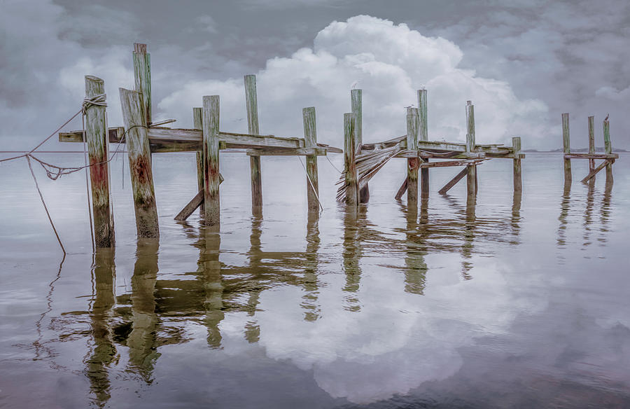 The Old Wooden Docks in the Pale Fog Photograph by Debra and Dave Vanderlaan