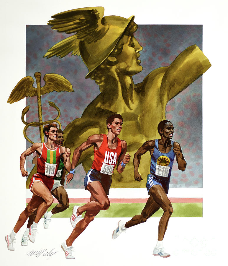 The Olympics - Marathon Runner Painting by Tom McNeely