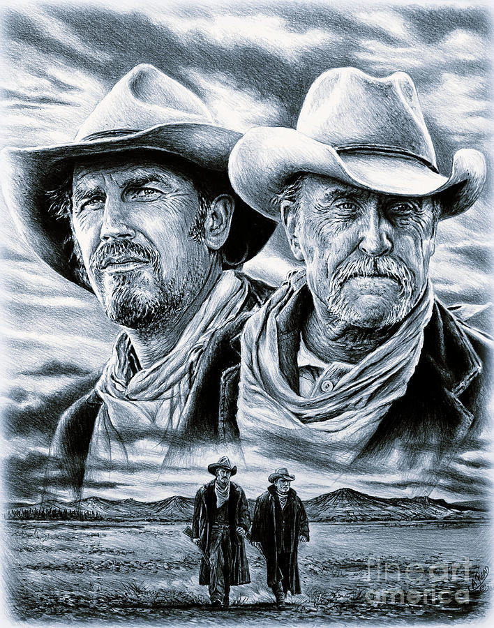 Kevin Costner Drawing - The Open Range grey edit by Andrew Read