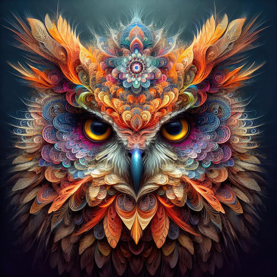 Psychedelic Owl Photograph - The Oracle of Feathers by Bill and Linda Tiepelman