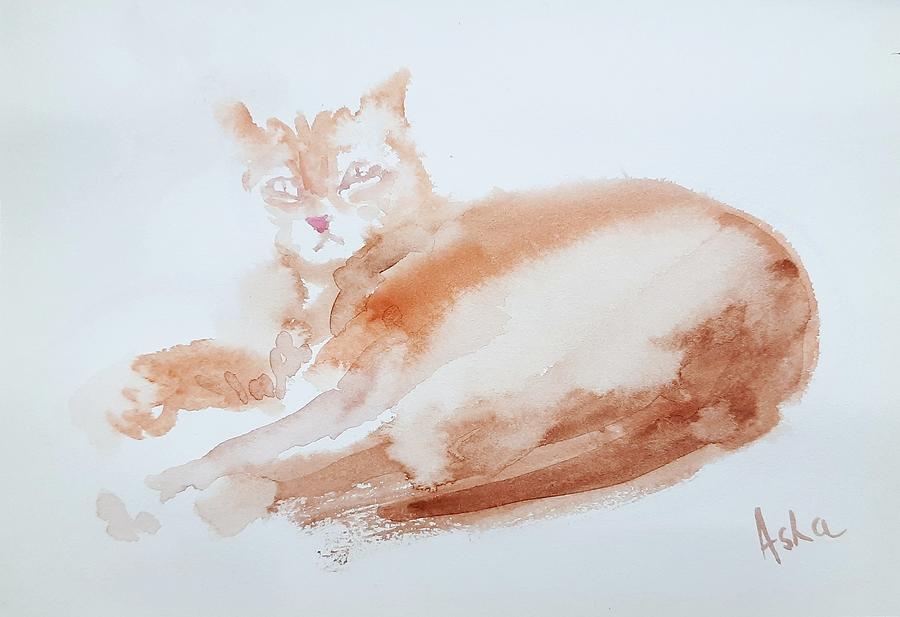 The Orange cat Painting by Asha Sudhaker Shenoy