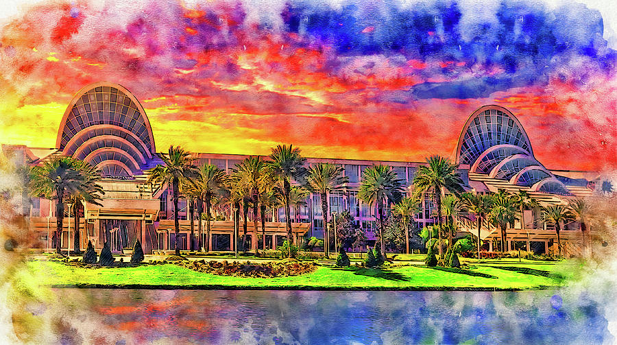 The Orange County Convention Center in Orlando, Florida, at sunset Digital Art by Nicko Prints